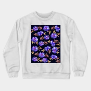 Peonies Flowers Watercolor Ink Cute dark blue Crewneck Sweatshirt